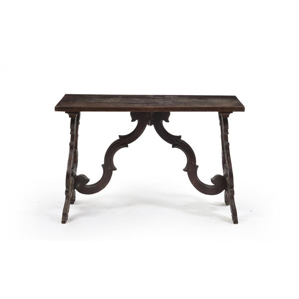 Tavolo fratino in legno gambe a lira, XIX-XX secolo