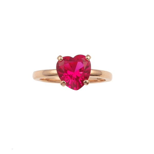 Synthetic ruby and low-karat gold “100% Amore” ring. Signed Dodo. Fitted case
