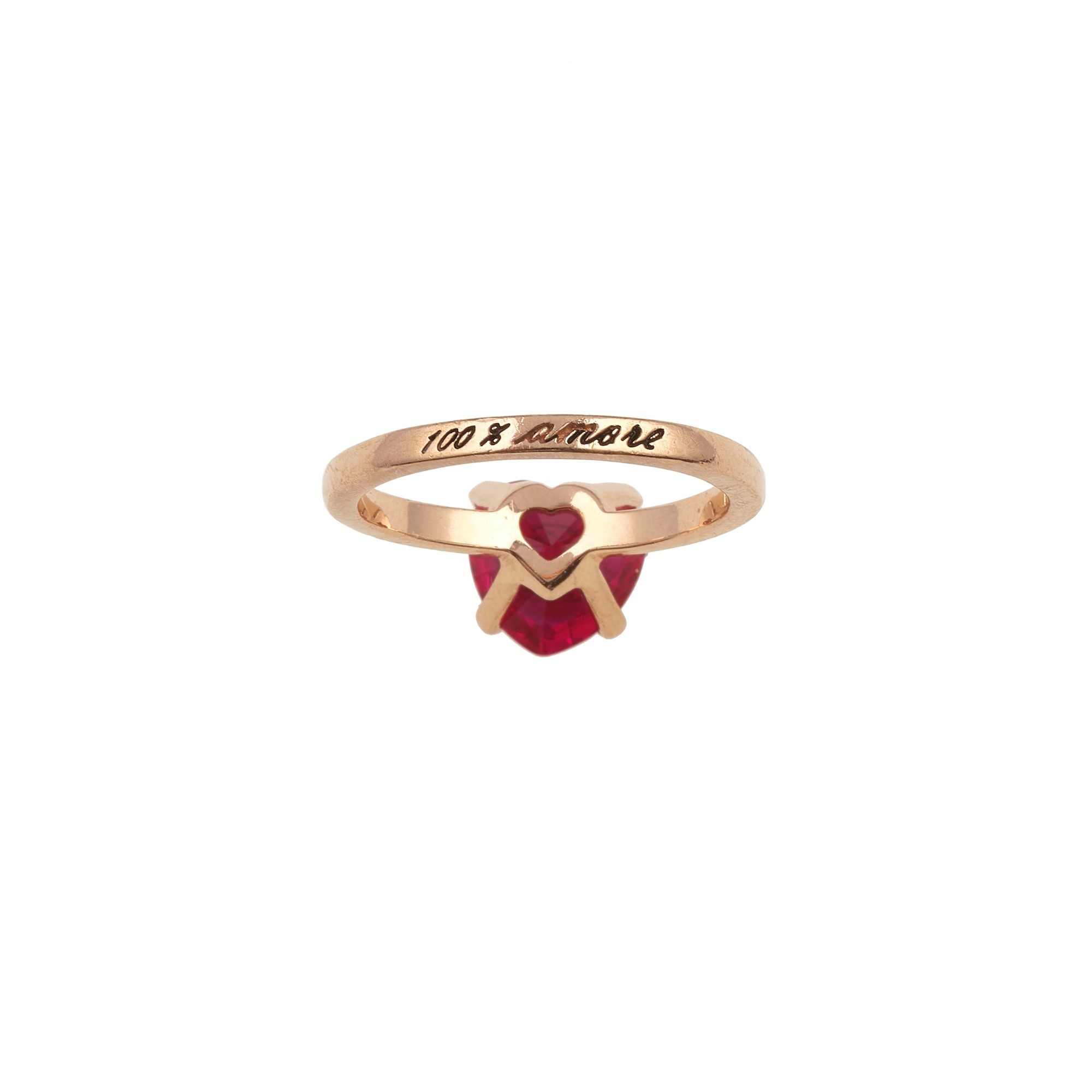 Dodo, Anello “100% Amore” con rubino sintetico a cuore in oro rosa 375/1000