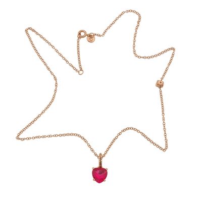 Dodo, Girocollo con pendente “100% Amore” in oro rosa con rubino sintetico a forma di cuore
