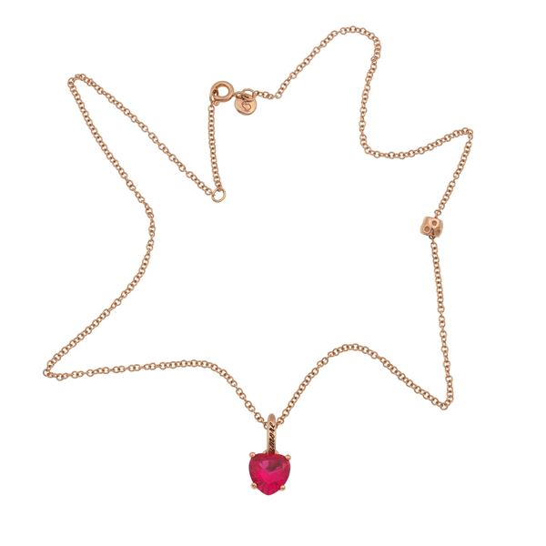 Synthetic ruby and low-karat gold “100% Amore” pendent necklace. Marked Dodo. Fitted case