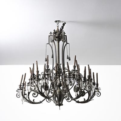 Lampadario, metallo e cristalli, 30 luci