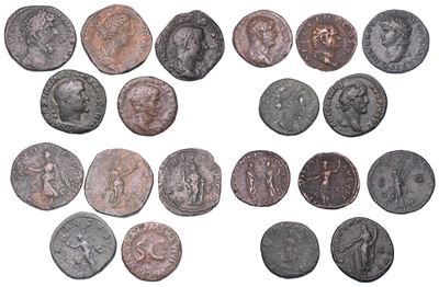 Monete romane, Lotto di dieci esemplari in rame (sesterzi, dupondi, assi)