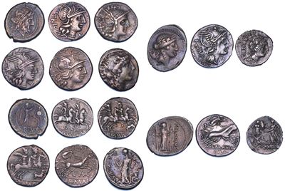 Monete Romane, Lotto di Nove Monete in Argento
