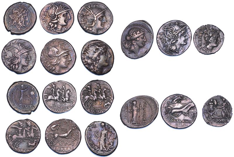 SHIPPING ONLY IN ITALY. REPUBBLICA ROMANA. Lotto di nove monete.  - Auction Light Numismatics - Cambi Casa d'Aste