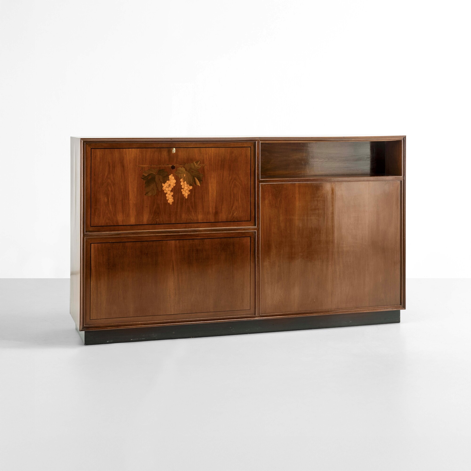 Mobile contenitore, legno impiallacciato ed ebanizzato con interno rivestito in cristallo specchi...
