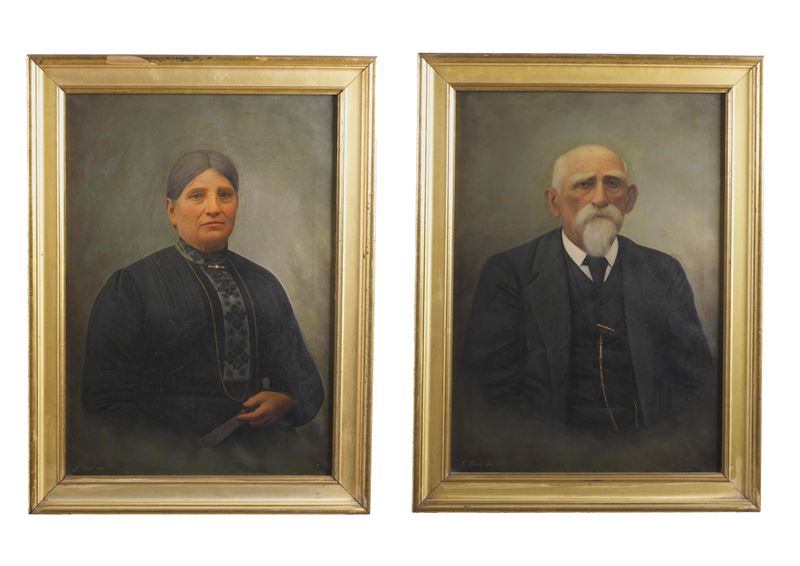 Scuola del XIX secolo Ritratti di Gaetano Gavina e Angela Mocchi  - olio su tela - Asta Dipinti Antichi - Cambi Casa d'Aste