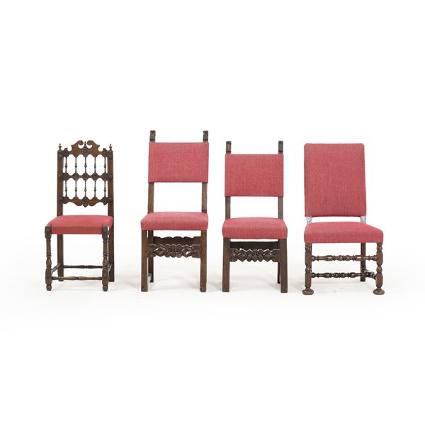 Quattro diverse sedie. XVII-XVIII secolo