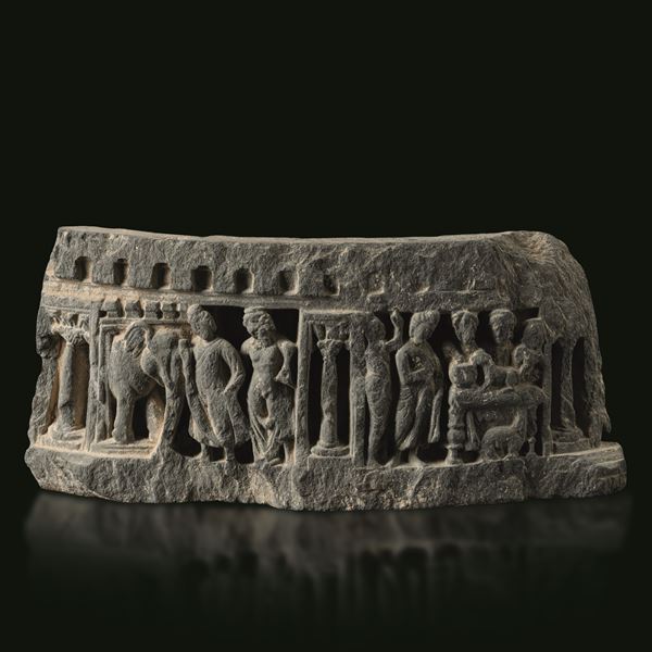 Fregio scolpito in scisto raffigurante Buddha e discepoli, Gandhara, V secolo