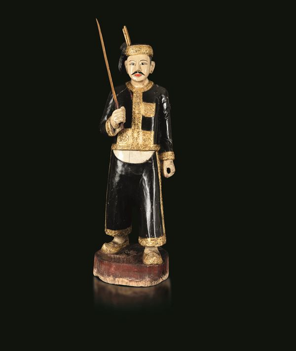 Figura di Ko Myo Shin in legno dipinto, laccato e dorato, Birmania, XIX secolo