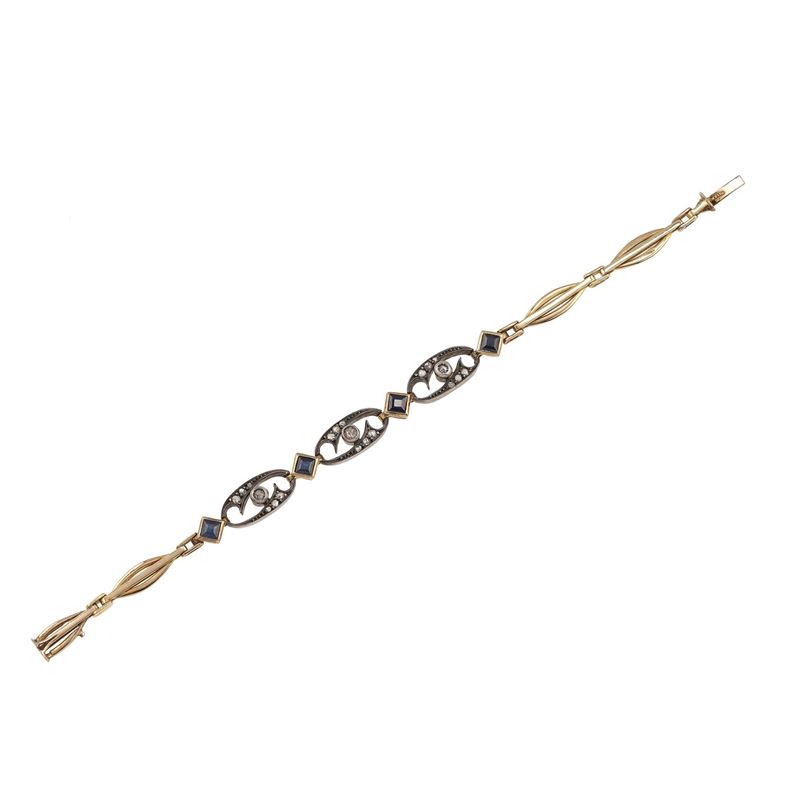 Rose-cut diamond, sapphire, gold and silver bracelet  - Auction Jewels - Cambi Casa d'Aste