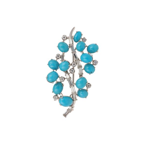 Spilla con diamanti e turchesi