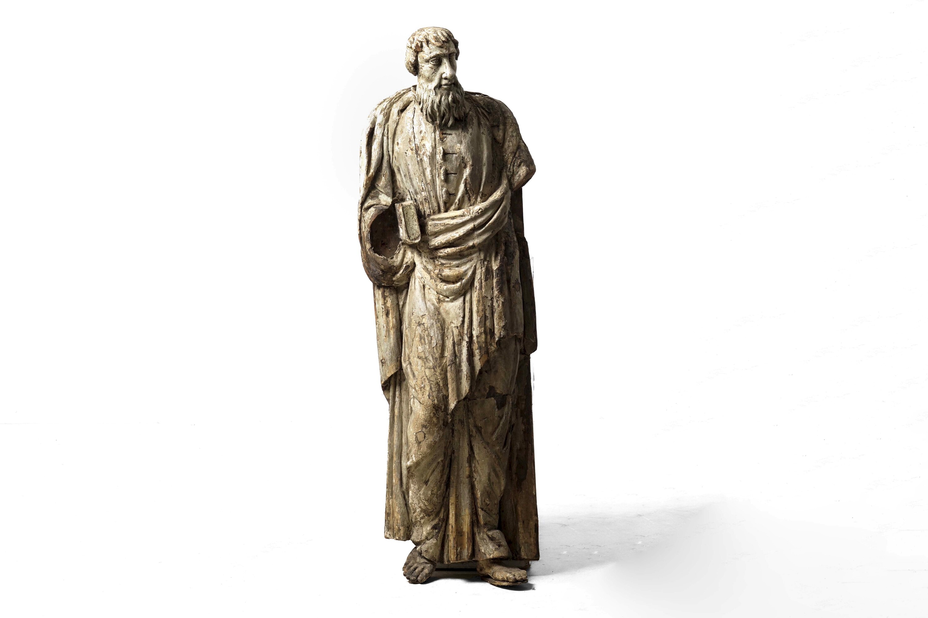 Scultura in legno laccato raffigurante Evangelista, XVIII-XIX secolo