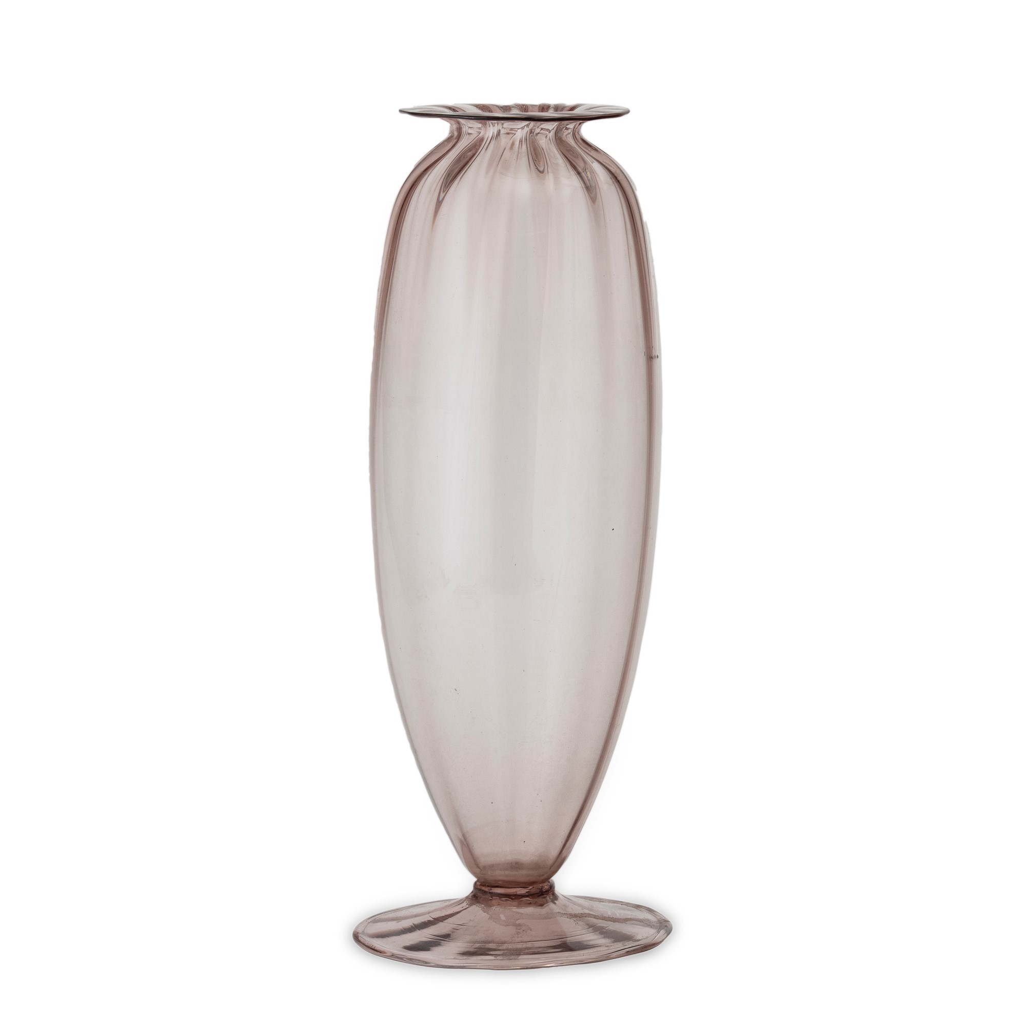 Vaso a goccia in vetro soffiato Murano (XX secolo), decoro a costolature leggere