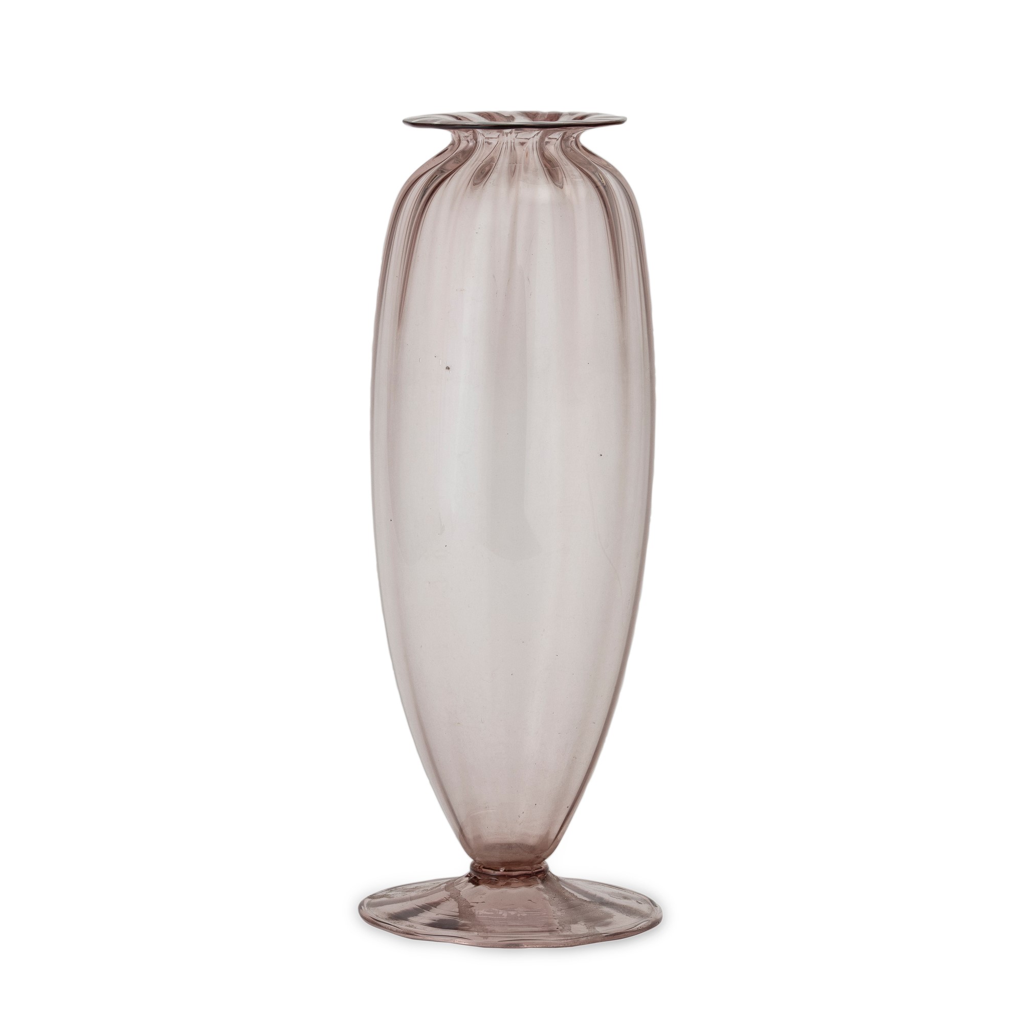 Vaso a goccia in vetro soffiato Murano (XX secolo), decoro a costolature leggere