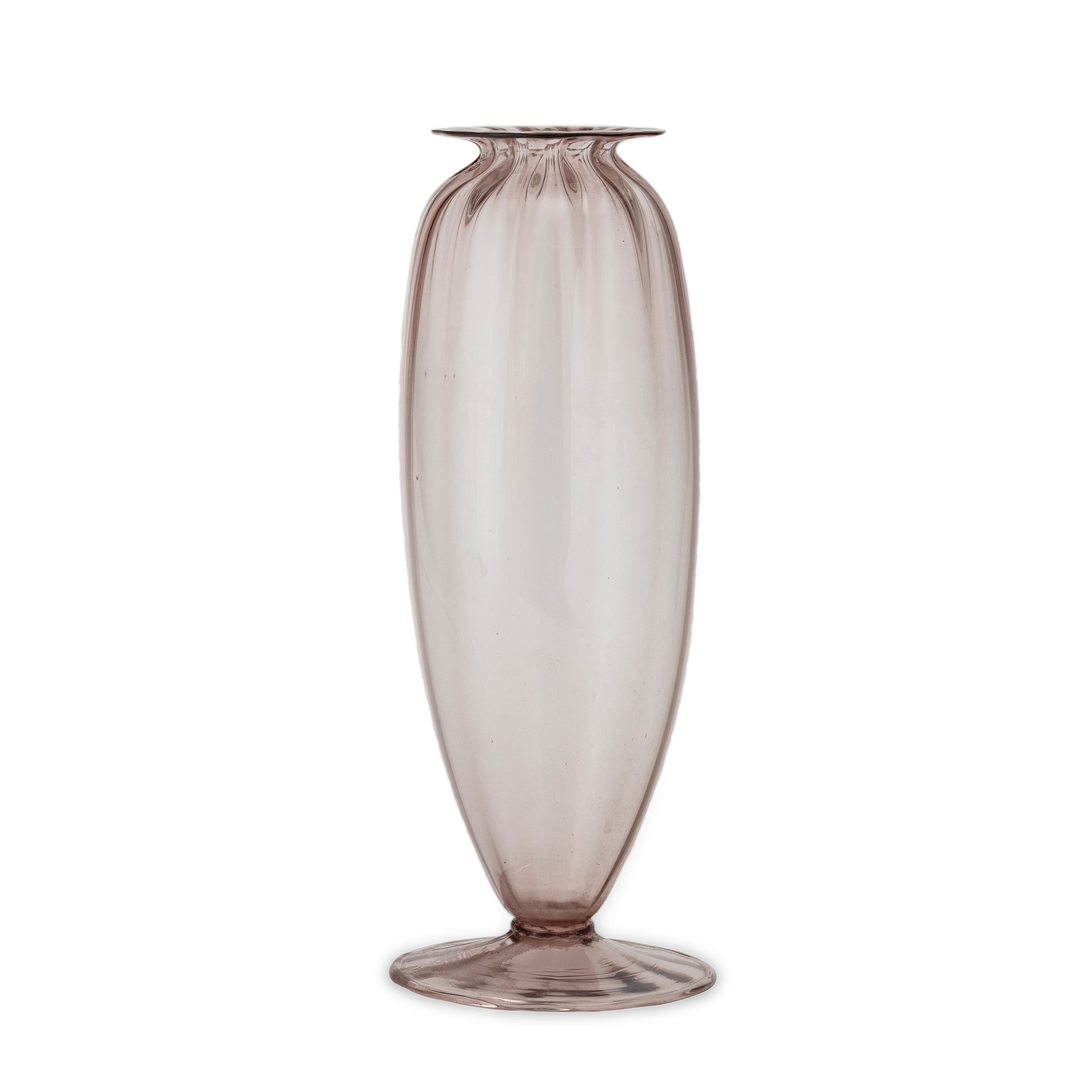 Vaso a goccia in vetro soffiato Murano (XX secolo), decoro a costolature leggere