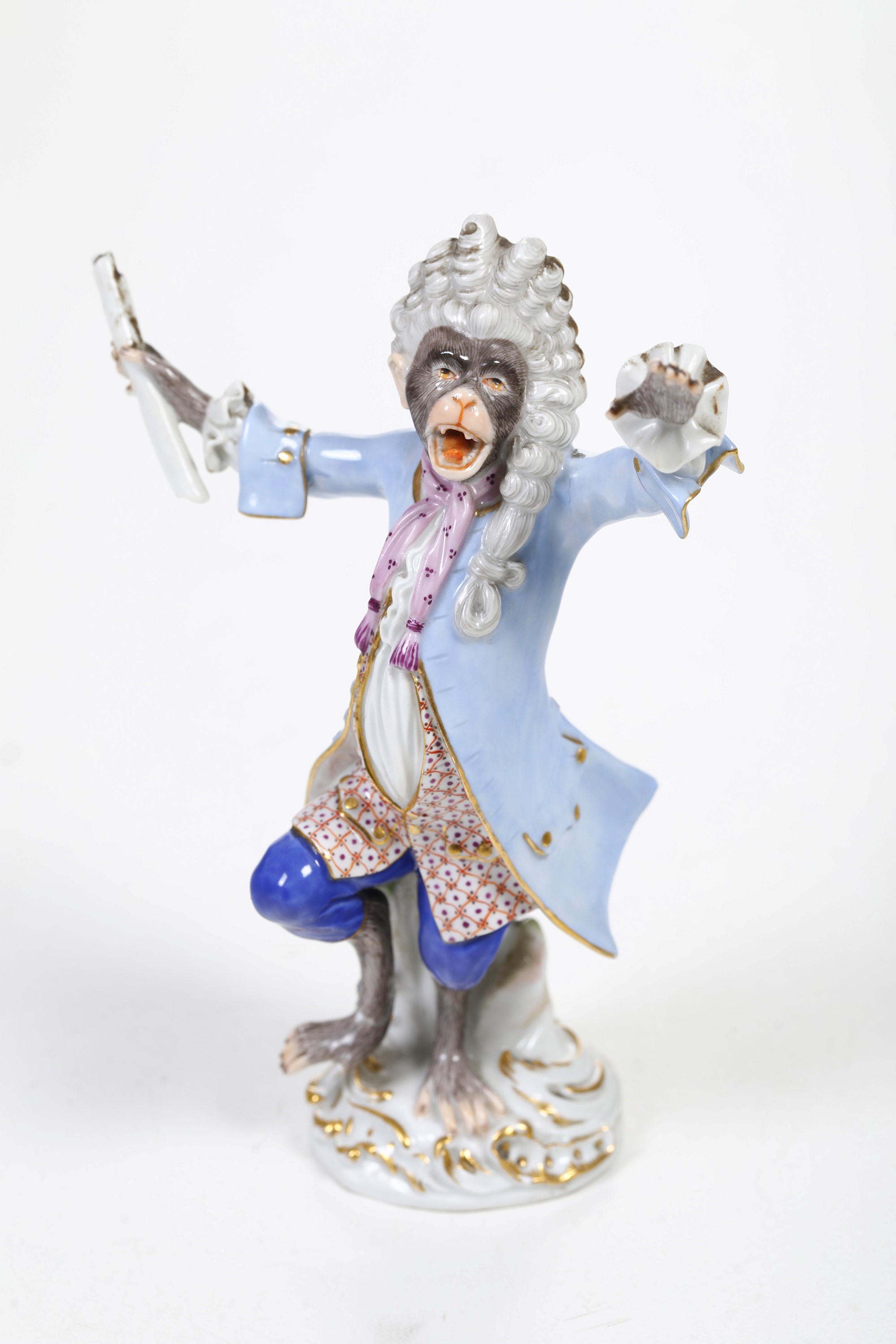 Meissen, Figurine di scimmiette musicanti, modelli di J.J. Kaendler, porcellana, XX secolo