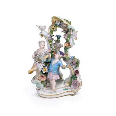Meissen, Gruppo con bimbi, porcellana, fine XIX secolo