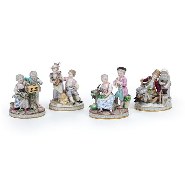 Quattro gruppi allegorici delle stagioni. Meissen, 1900 circa.