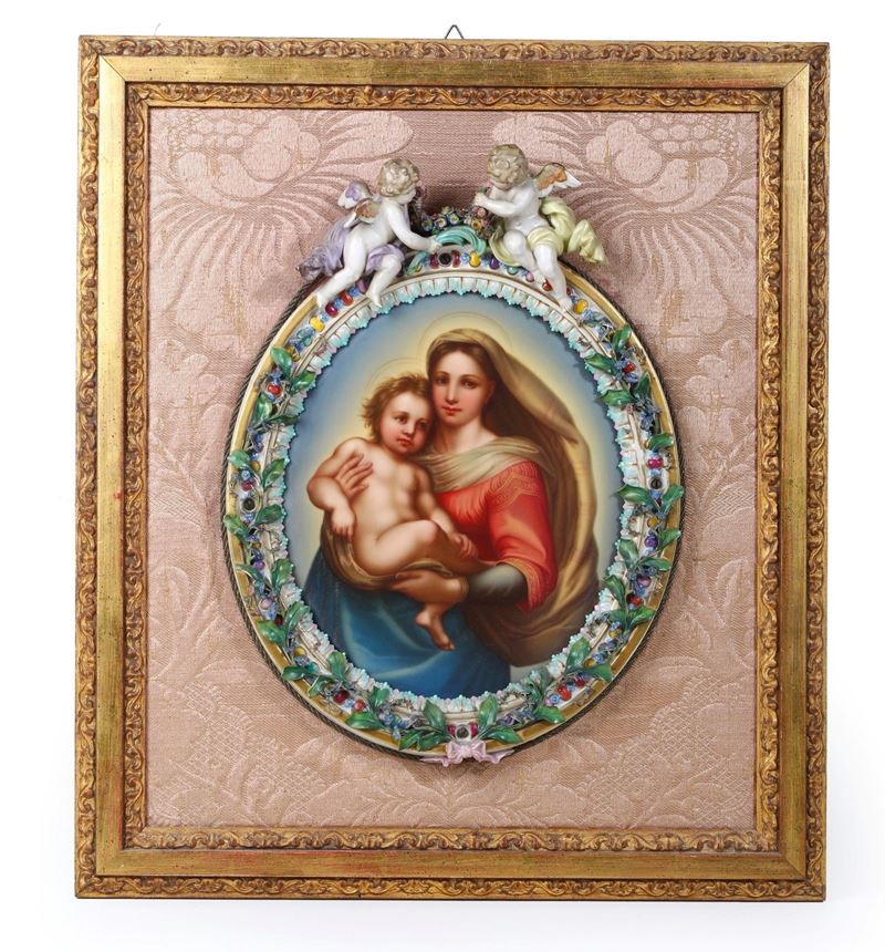 Placca con "Madonna Sistina", XX secolo.