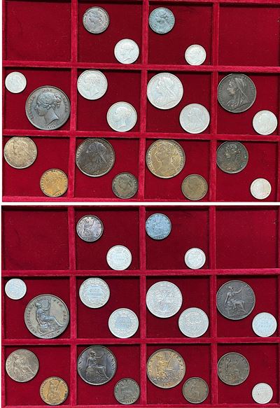 Regno Unito, Victoria, 1837-1901. Lotto di venti monete in argento e rame