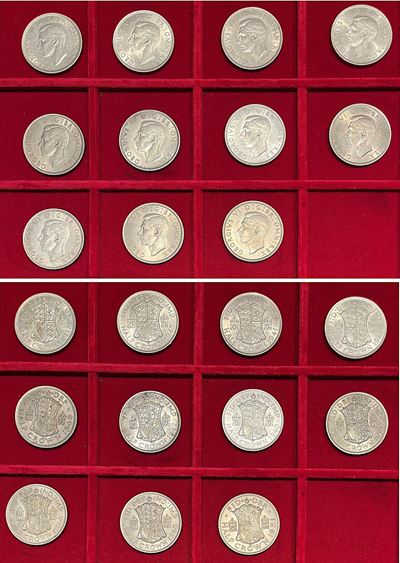 Regno Unito, George VI, Lotto di undici Half Crown (1937-1951), argento e nichel