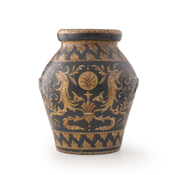 Vaso portaombrelli in maiolica. XX secolo