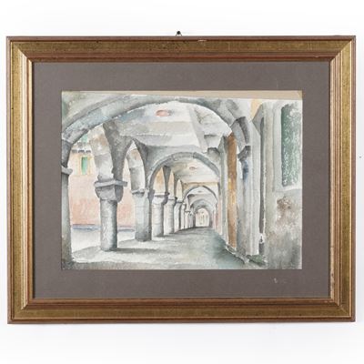 Vittorio Grandi, Portici di Chiavari, pastello su carta in cornice