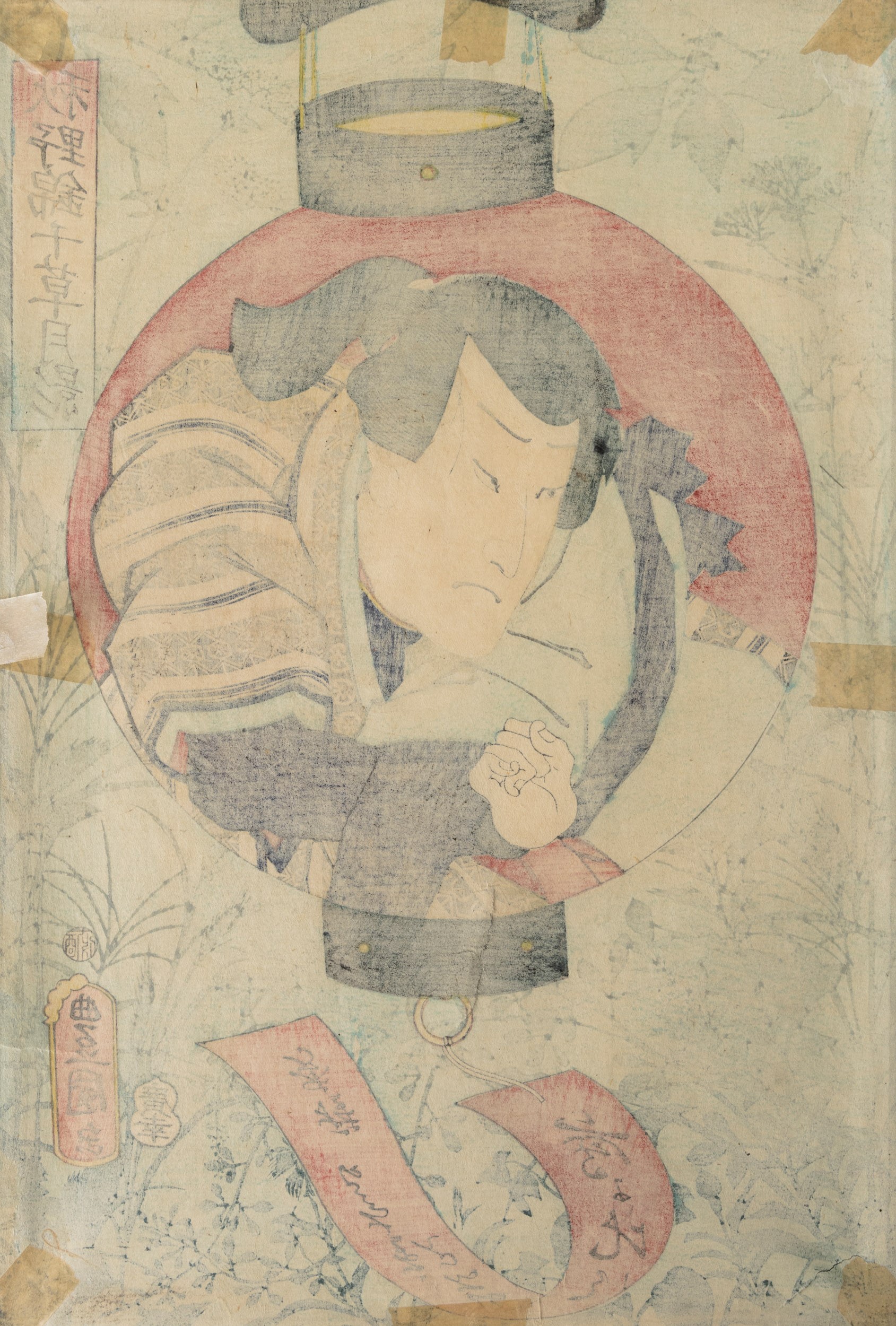 Utagawa Kunisada, Xilografia con samurai e iscrizioni