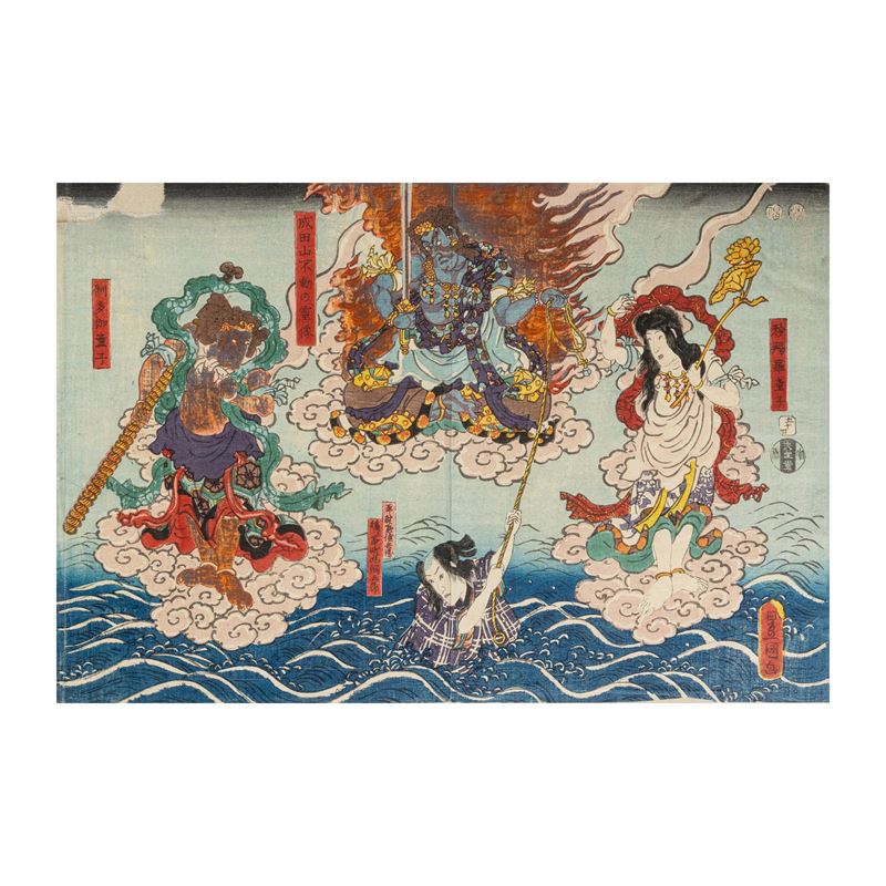 Stampa raffigurante divinità, Giappone, periodo Meiji (1868-1912)  - Asta Arte Orientale - Cambi Casa d'Aste