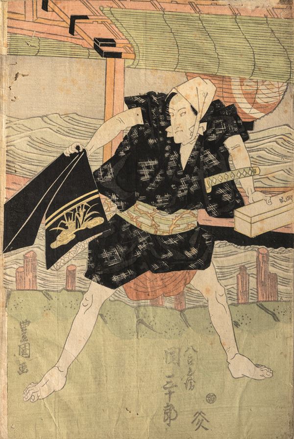 Xilografia raffigurante attore del teatro Kabuki , Utagawa Kunisada, Giappone, periodo Meiji (1868-1912)