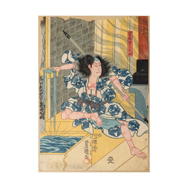 Stampa raffigurante Samurai con iscrizioni, Giappone, periodo Meiji (1868-1912)