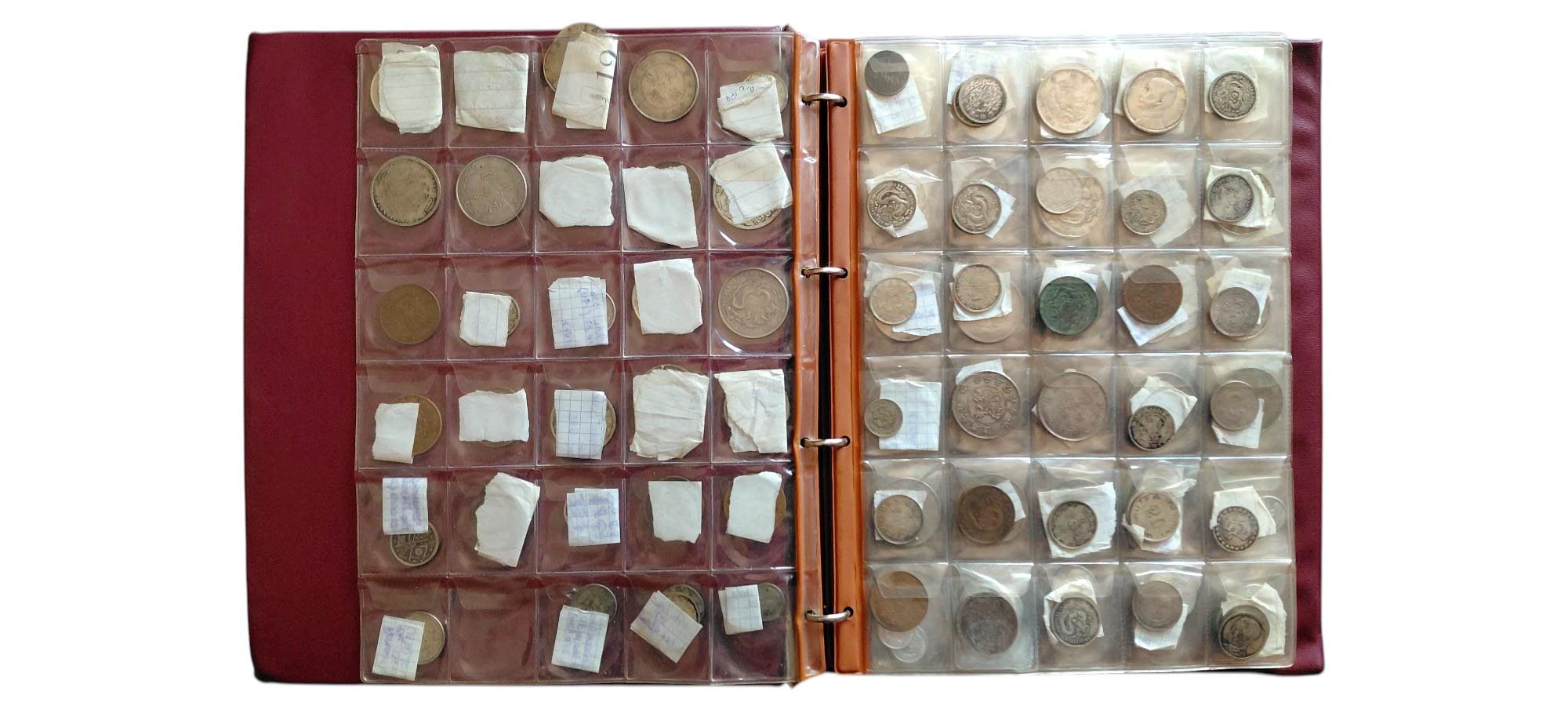 Due album contenenti monete di Stati dell'Asia.