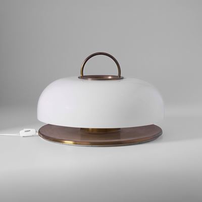 Lampada da tavolo in ottone e diffusore in perspex