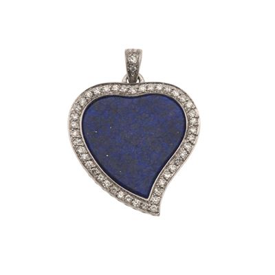 Pendente 'Cuore', oro bianco 750/1000, lapislazzulo e diamanti