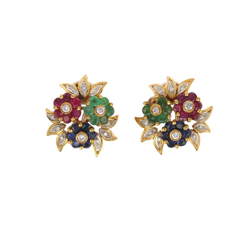 Pair of diamond, gem-set and gold earrings  - Auction Jewels - Cambi Casa d'Aste