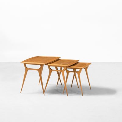 Tre tavolini, legno, Italia, circa 1950