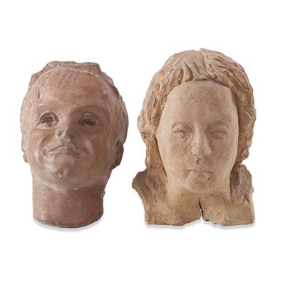 Due teste modellate, terracotta, XX secolo