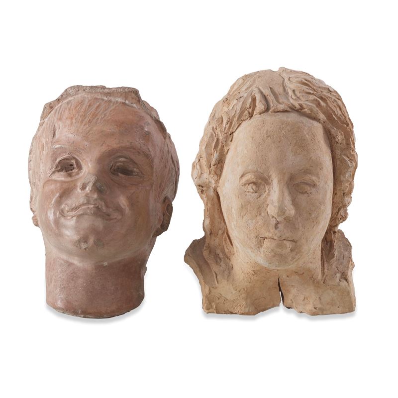 Due teste modellate, XX secolo  - Asta Oggetti d'Arte - La Wunderkammer di Ettore Mocchetti - Cambi Casa d'Aste