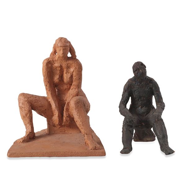 Scultore del XX secolo Figura maschile e figura femminile sedute