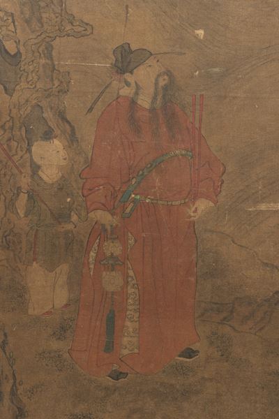 Cina, Dinastia Qing (epoca Qianlong), Dignitario con bambino, dipinto su carta e supporto in seta...