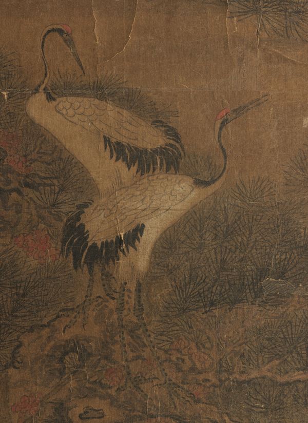 Dipinto su carta raffigurante coppia di gru, Cina, Dinastia Qing, XIX secolo