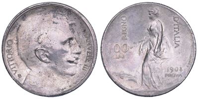 VITTORIO EMANUELE III DI SAVOIA, 100 Lire 1908, PROVA