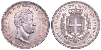 CARLO ALBERTO DI SAVOIA, Moneta da 2 Lire 1836, Torino
