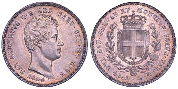 REGNO DI SARDEGNA. CARLO ALBERTO DI SAVOIA, 1831-1849. 2 Lire 1844. Genova.