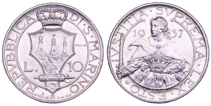 SAN MARINO. VECCHIA MONETAZIONE, 1864-1938. 10 Lire 1938 Prova. Roma.  - Asta Numismatica - Cambi Casa d'Aste