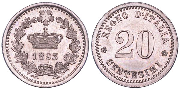 REGNO D'ITALIA. UMBERTO I DI SAVOIA, 1878-1900. Progetto del 20 Centesimi 1893.