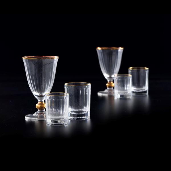 Lotto misto di bicchieri con bordo dorato