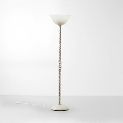 Lampada da terra in metallo e vetro di Murano con dettagli in ottone