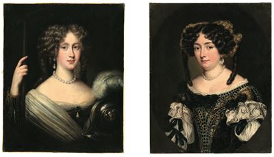 Ritratto di gentildonne in abito allegorico (Minerva) e identificazione al retro